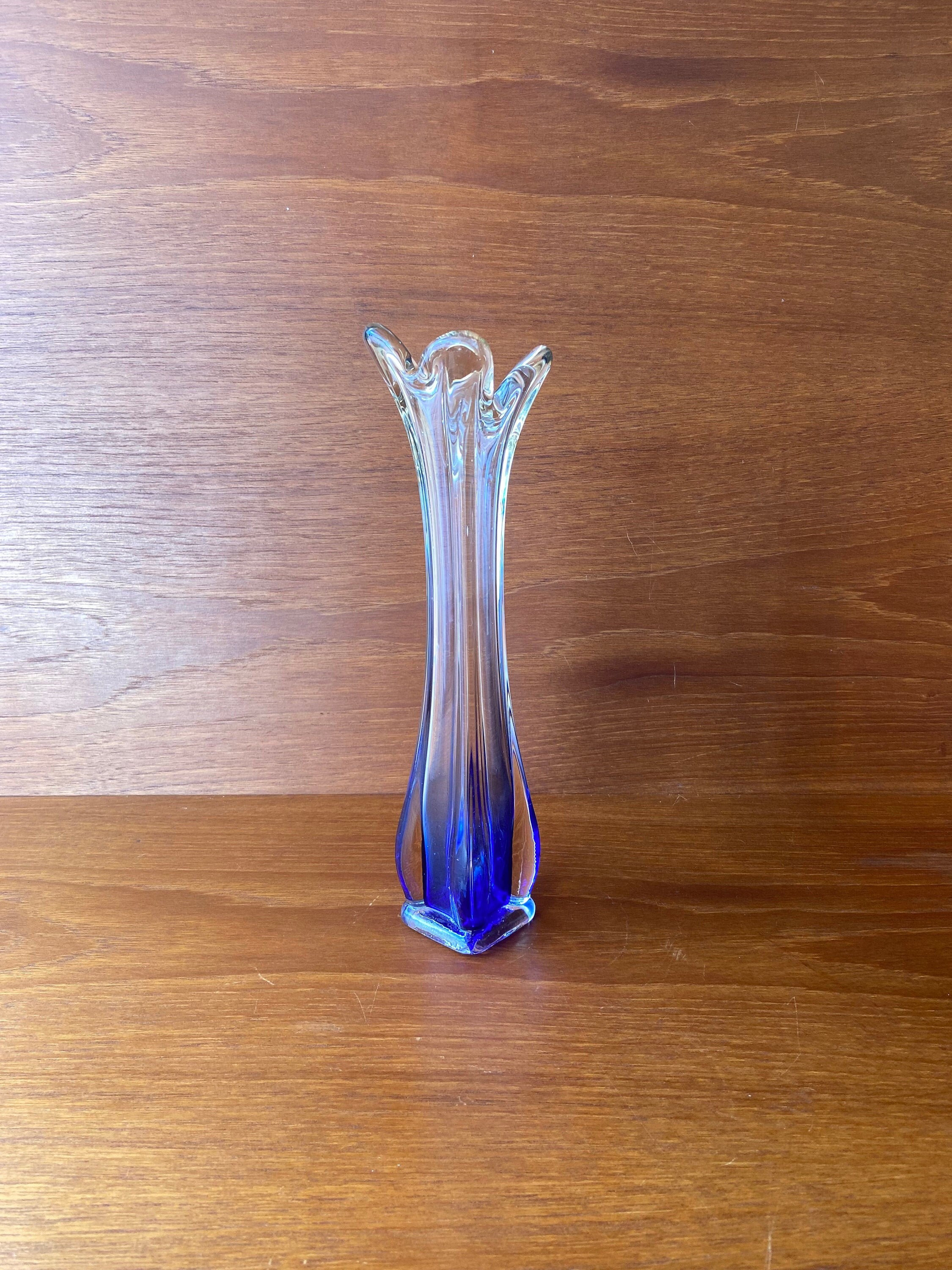 Vintage Blue and Clear Cased Glass Finger Vase. Etsy