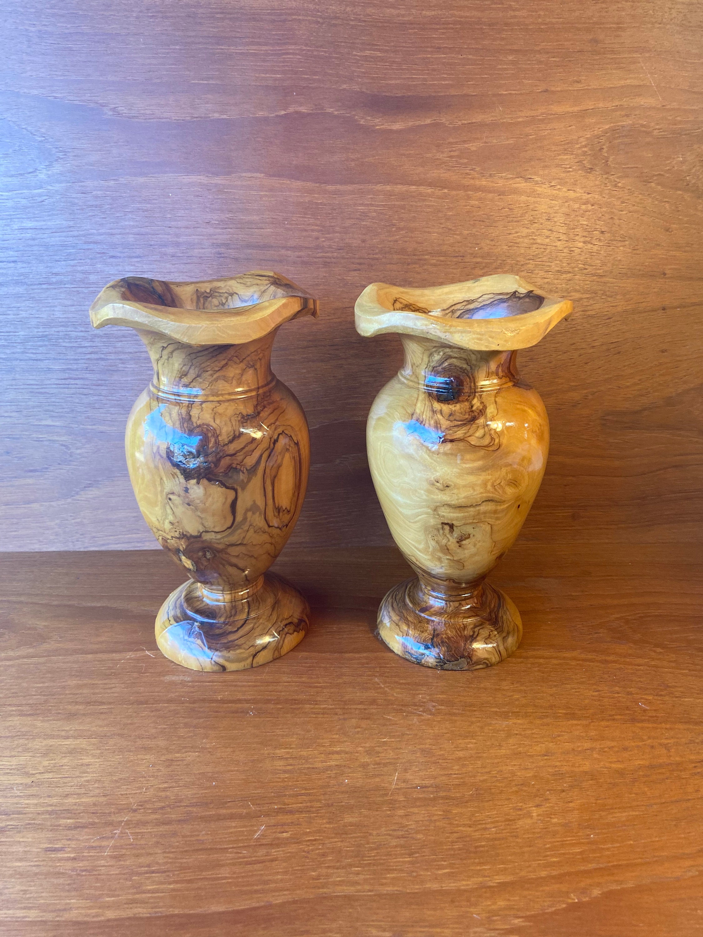 Par vintage de jarrones de madera tallados a mano Etsy España