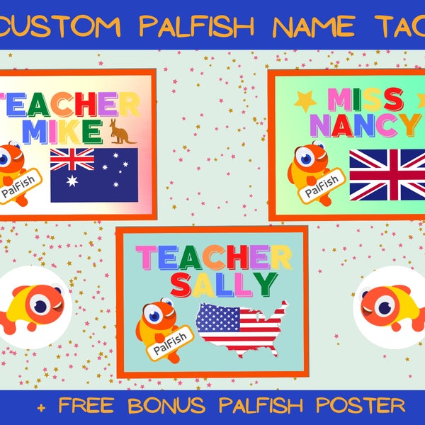 PalFish Customized Name Tag with Flag + FREE Bonus Poster
