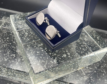 Sterling Silver with a Rhodium Plated Mirror Finish Large Round Cufflinks.