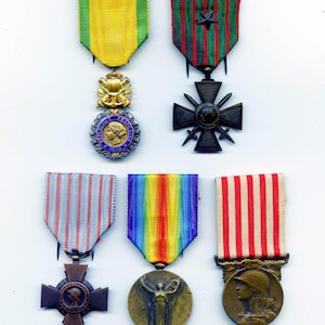 WWI FRANCE French War Medals (All Original Pieces!) Antique Lot of Five!