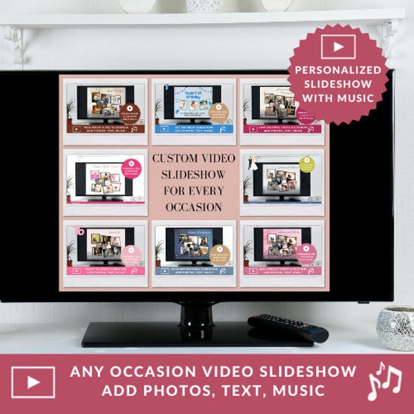 Custom Video Pictures Slideshow with Your Text, Up to 100 Photos, Music, Personalized Editable Animated Presentation, Throwback Ideas