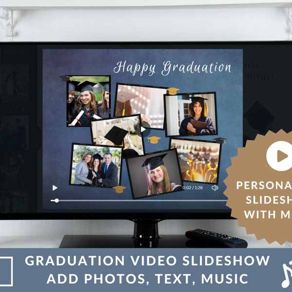 2024 Graduation Slideshow, Personalized With Up to 100 Photos, Music, Text, End of School Video for Reunion or Ceremony, Digital Keepsake