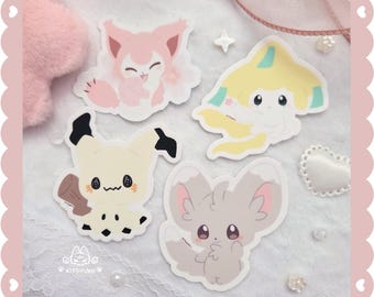 PKM Vol. 1 Vinyl Waterproof Stickers - Skitty Kitty, Jira, Mim-kyuu, Min-ccin | Decal for Laptop, Water Bottle & Journal