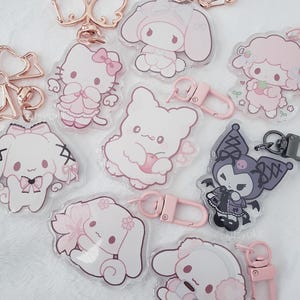 kawaii SAN friends keychains - cinna pup, melo bun, sweet pia, hana ghost, cute kitty | acrylic keychain