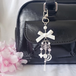 Y2K Snow Dream Bag Charm: Pink Snowflake Keychain