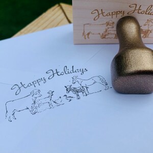 Stempel - Happy Holidays - Bauernhof Tiere - Stempel - Holzstempel - Frische Eier vom Bauernhof - Happy Holidays