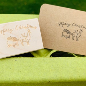 Llama stamp- wooden stamp- rubber stamp- Christmas stamp- merry Christmas stamp