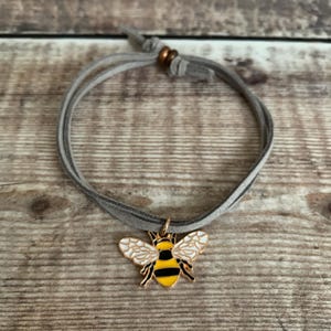 Faux Suede Bee Charm Bracelet - Adjustable Friendship Jewelry