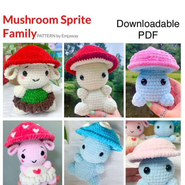 Mushroom Crochet Pattern, Sprite Family Bundle, 3-in1 bundle, amigurumi pattern