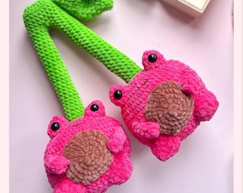 Jumbo Körsbärsgroda Virkmönster, Amigurumi Groda med Körsbärskärnmage, DIY Söt Groda och Frukt Mönster, PDF Nedladdning, Emjaway Mönster