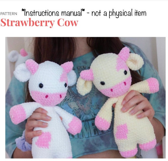 Large Crochet Cow Plush, Small Cow Amigurumi Cow Strawberry Cow