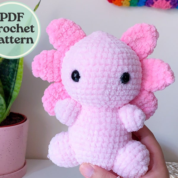 axolotl crochet pattern, axolotl soft toy plush, amigurumi pattern, easy to follow instructions to make a cute plushie - PDF