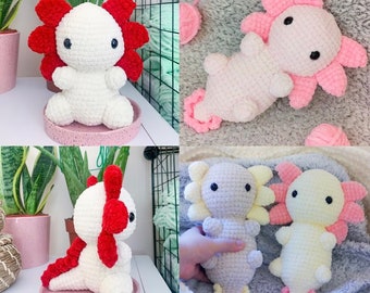 Axolotl Virkmönster, virkmönsterpaket, amigurumimönster, virkad axolotl, 2-i-1