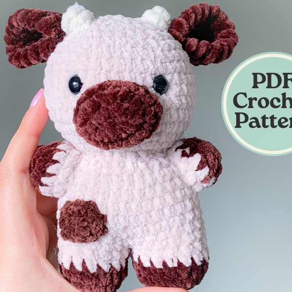 cow crochet pattern, beginner crochet pattern, amigurumi pattern, cute crochet pattern, crochet cow pattern, crochet plushie, small cow, PDF