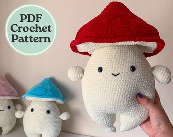 Virkat mönster till jättesvampar – Amigurumi utan sömnad, lättförståelig PDF, gör en jätteplysch med tjockt Flutterby-garn