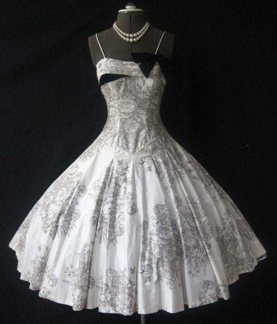 1950s Vintage Black and White Dress