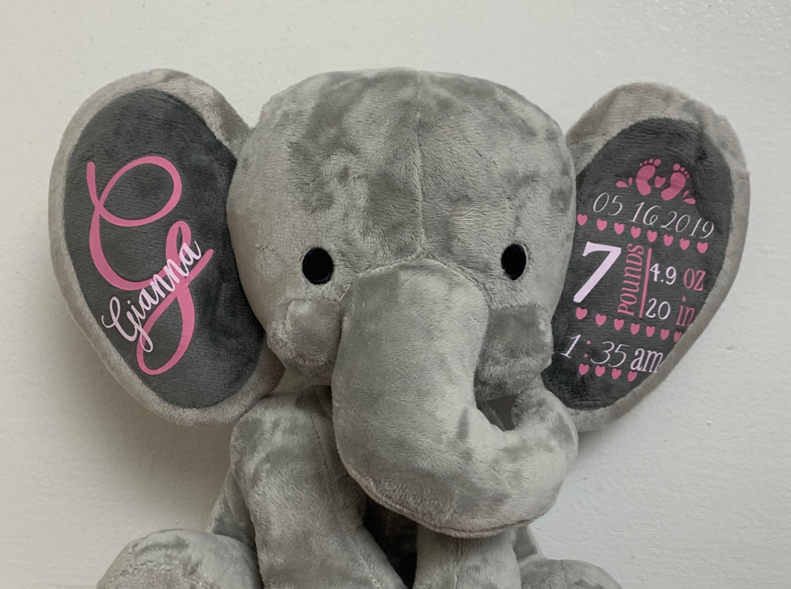 Personalized Gray Elephant Gift for baby girl Custom Birth Etsy