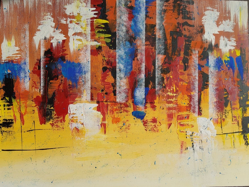 70 x 90 cm Wall Decor Original Painting OOAK Acrylic Painting Abstract Art Free Style Painting Autumn Forest H 28x W 35