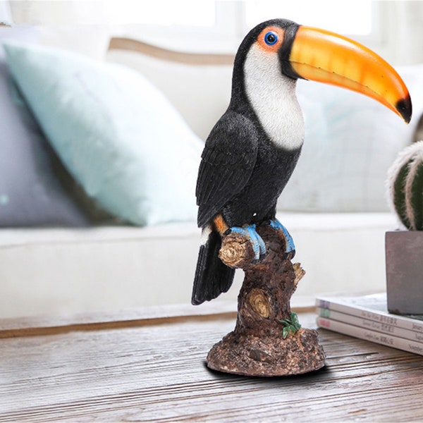 Toucan Statue Sculpture Animal Figurine Standing Bird Figurine Tree Ornaments for Home Garden Decoration Gift