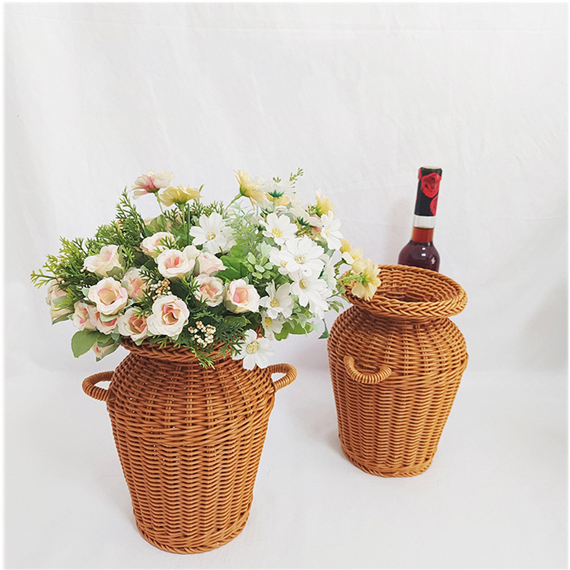 Wicker Flower Vase Rattan Handmade Flower Basket Farmhouse Etsy