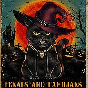 Halloween Tin Sign Salem Sanctuary for Wayward Cats Vintage Cat Sign for Cafe Bar Home Wall Art Decoration Retro Metal Tin Sign 8x12 inch