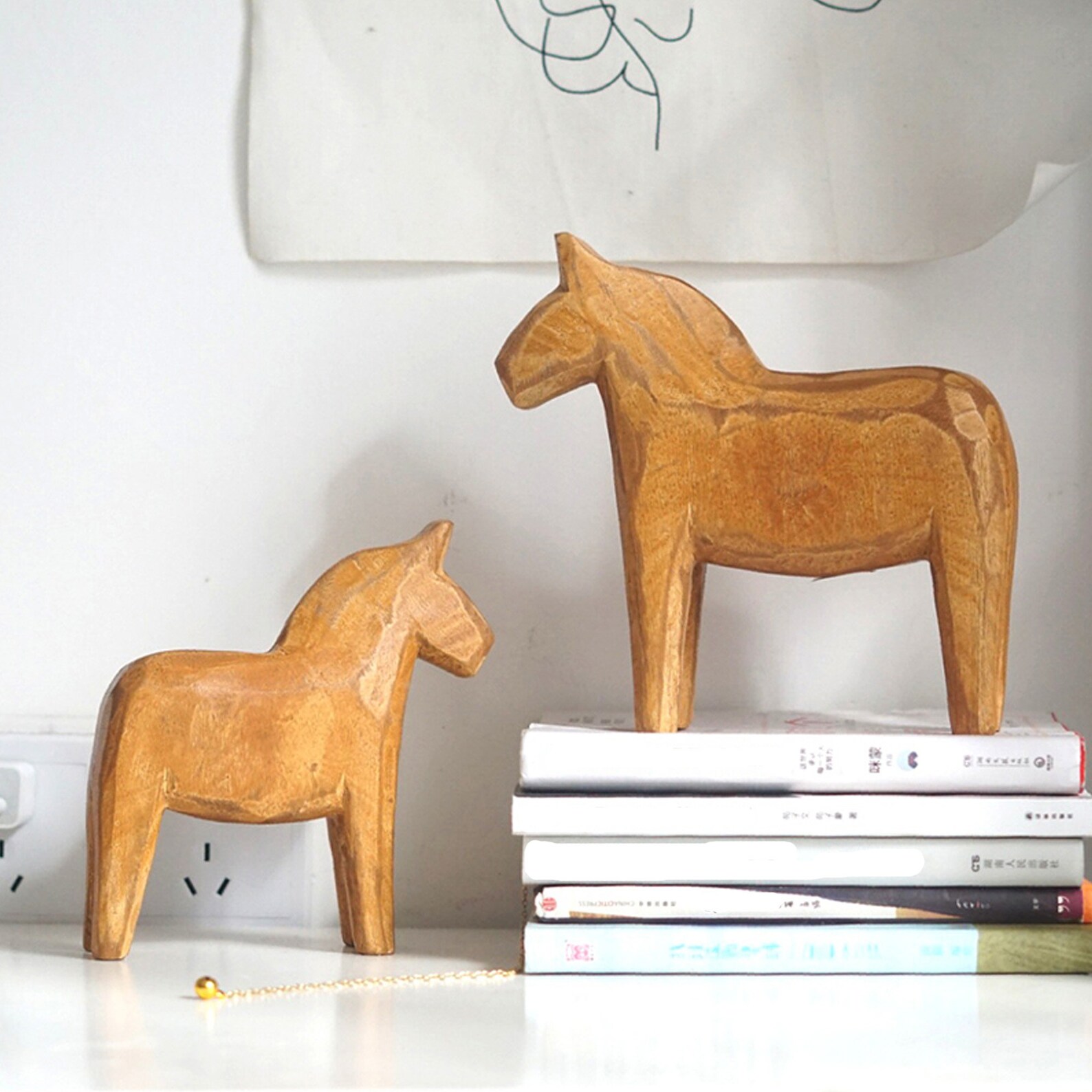 2 Pcs Neutral Painting Dala Horse Swedish Dala Horse Statue Etsy