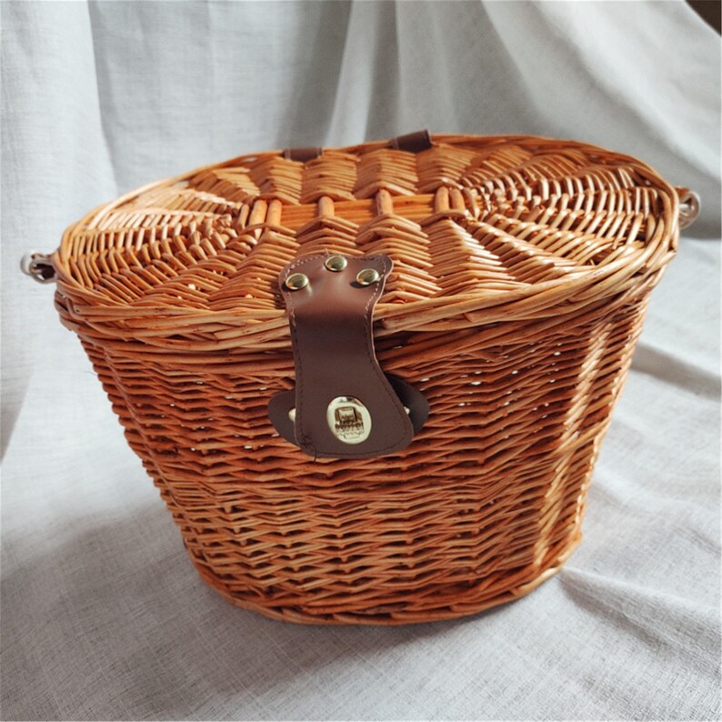 Bike Wicker Baskets Front Handlebar Bicycle Basket With Lid Etsy