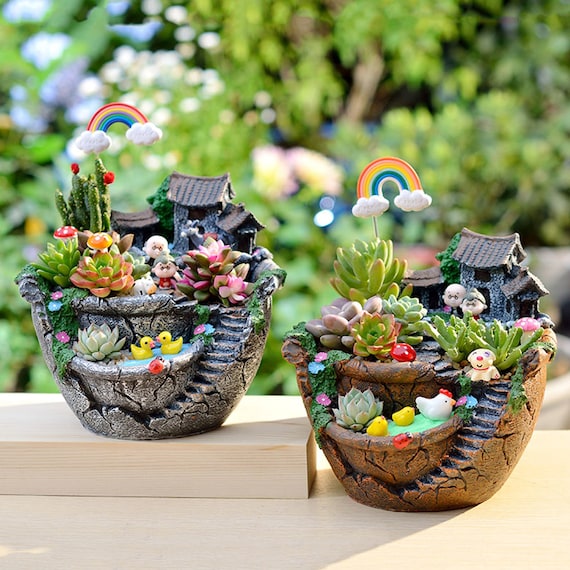 Small Resin Animals Flower Pot Succulent Plants Flowers Cactus Planter Pots  Container Bonsai Planters with Hole 3.5 Inch Family Woman Wife Mother Gift  