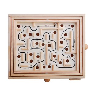 Labyrinth Wooden Maze Games with Two Steel Marbles, Puzzle Board Table Game for Adults, Boys and Girls, Travel Size Tilt Maze Game for 6Y Up