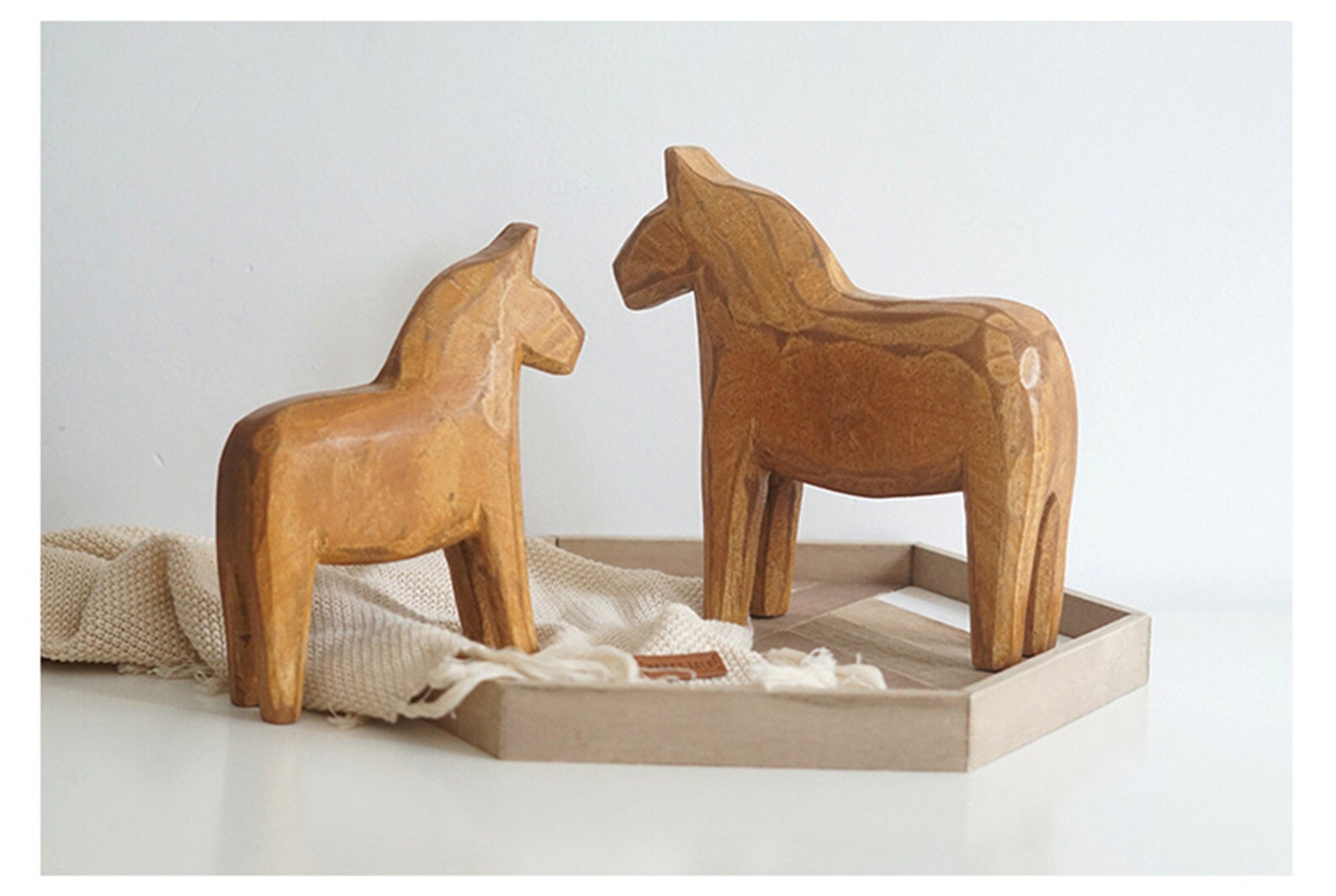 2 Pcs Neutral Painting Dala Horse Swedish Dala Horse Statue Etsy