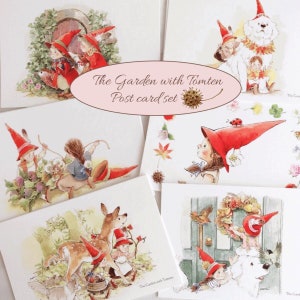cartão postal 6set makikoinatome jardim tomten cão pássaro wrease gato natural makiko inatome fofo natal