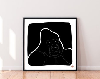 Linocut - Illustration - Animal Portrait - Gorilla