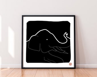 Linocut - Illustration - Animal Portrait - Elephant - Elephant Linocut - Elephant Illustration