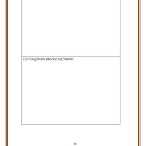 K&ouml;nnte beinhalten: Ein leeres Diagramm mit zwei Abschnitten. Der obere Abschnitt ist mit "Klima" und der untere Abschnitt mit "Kleidung/Herstellung/Produktion" beschriftet.