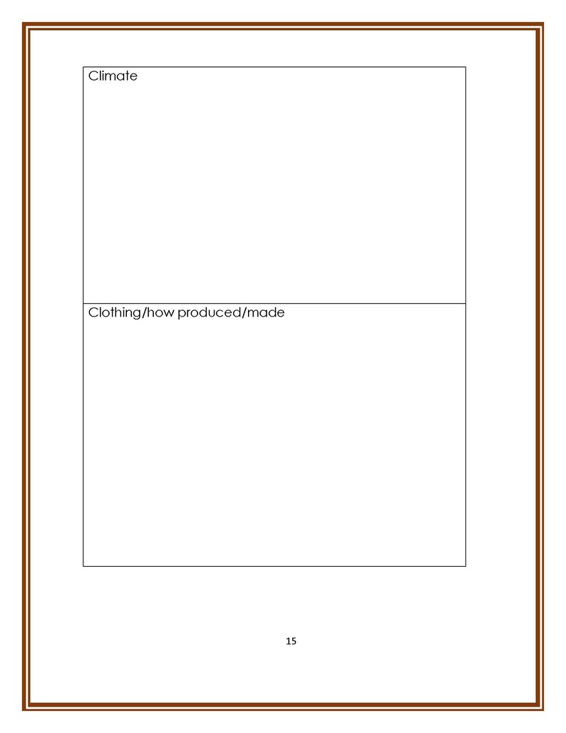 K&ouml;nnte beinhalten: Ein leeres Diagramm mit zwei Abschnitten. Der obere Abschnitt ist mit "Klima" und der untere Abschnitt mit "Kleidung/Herstellung/Produktion" beschriftet.