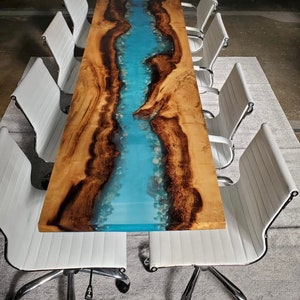 River rock epoxy table/ epoxy river table / dining resin table / blue river table / handmade epoxy table / handcrafted epoxy river table