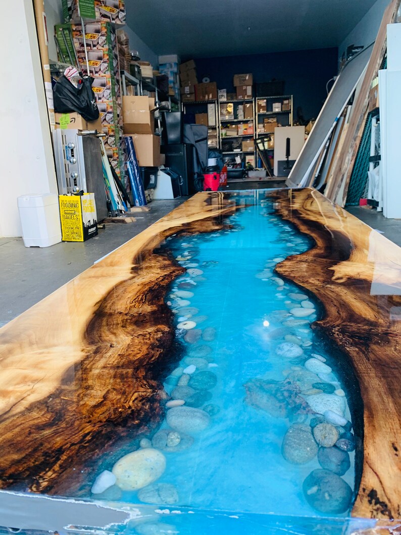 River Rock Epoxy Table/ Epoxy River Table / Dining Resin Table Etsy