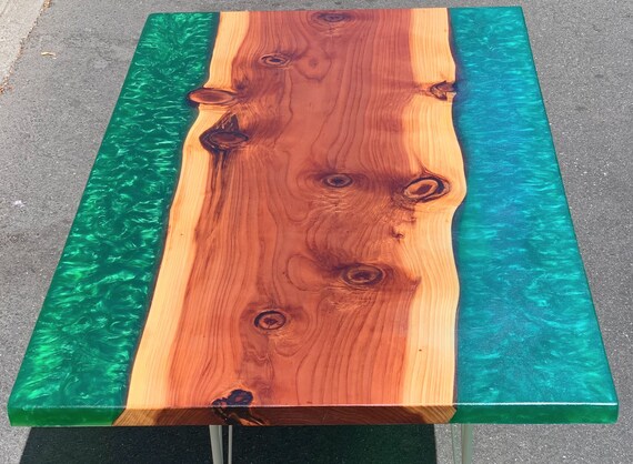 Live Edge Redwood Epoxy River Table Resin Dining Table