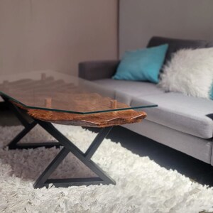 Walnut coffee table/ waves coffee table / glass and wood coffee table/resin end table/ unique coffee table /resin table / epoxy coffee table