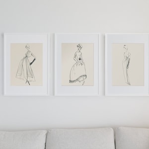 DIGITAL 3 Vintage fashion design sketch group haute couture retro gowns