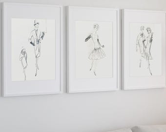 Digital Vintage Paris Couture Runway Fashion sketches 1960