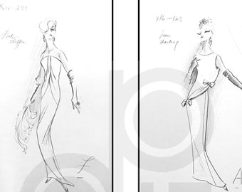 DIOR GIVENCHY couture fashion sketches Digital Vintage 1960