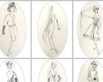 Digital Vintage DIOR CHANEL CARDIN Fashion Sketches Scrapbook Downloadable  Vintage Design Sketches Dior Givenchy Cardin Balenciaga 1960s
