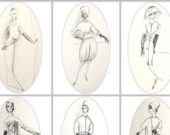 Cyfrowe szkice ilustracji mody vintage, notatki, notatki do dzienników, pamiątki modowe