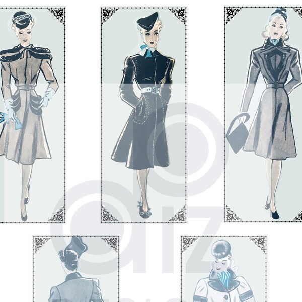 Digital vintage fashion 1930s ladies coats