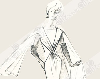 Digital Vintage DIOR GIVENCHY couture fashion sketches