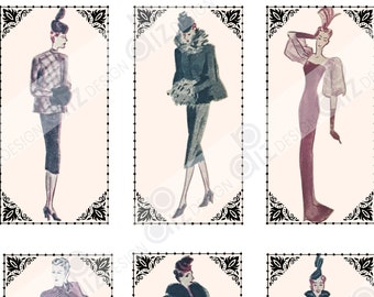 Vintage digital fashion croquis sketches watercolor illustrations jpegs