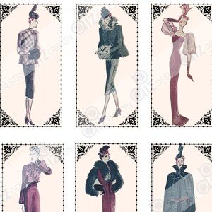 Vintage digital fashion croquis sketches watercolor illustrations jpegs