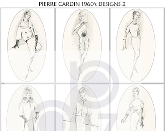 Digital vintage fashion sketches PIERRE CARDIN design sketches 1960